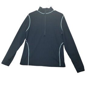 POLAR EDGE Womens‎ Pullover Jacket SZ L Base 1/2 Zip Waffle Knit Black Stretchy